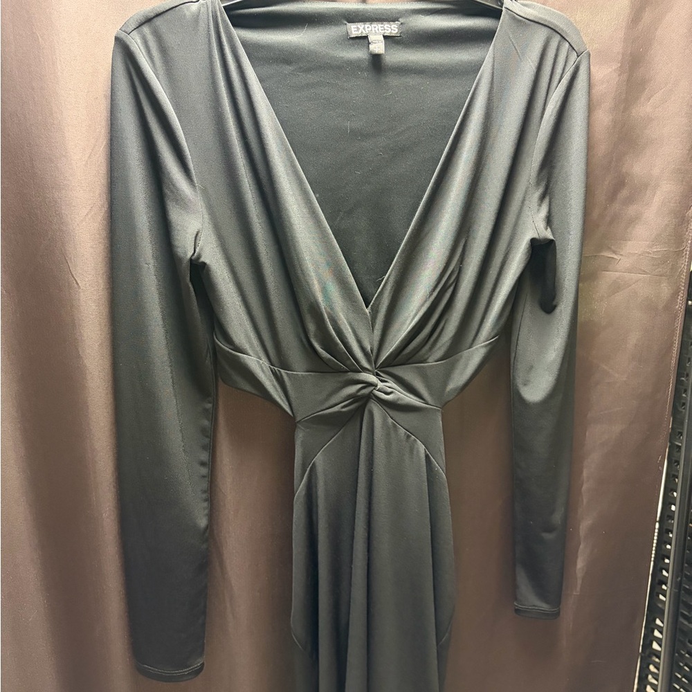 Express Short Black Long Sleeve Dress with Knot